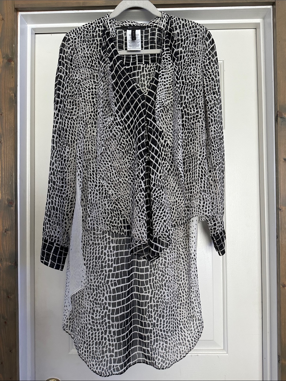 BCBGMaxAzria Black and White Geometric Sheer Blouse
